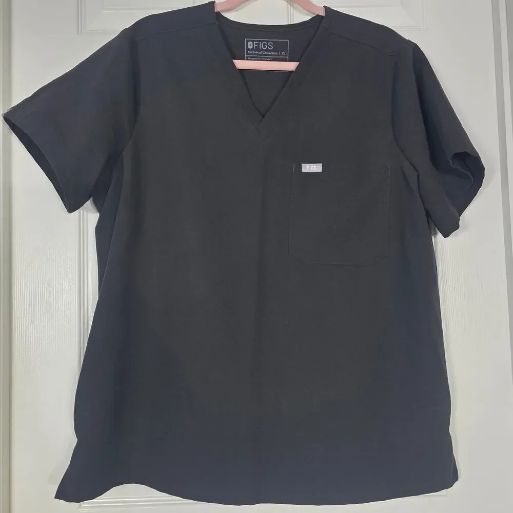 Figs Catarina 1 Pocket Scrub Top "Black" PO# 6329 Size XL (2) - Picture 1 of 8
